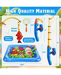Gnuadz 35 Fishes Fishing Game Set Water Table Bath Toy Kids Outdoor Floating Fish Pole Rod Net Gift