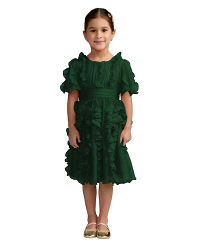 Mac Duggal Little Girls High-Neck Ruffle Chiffon Dress