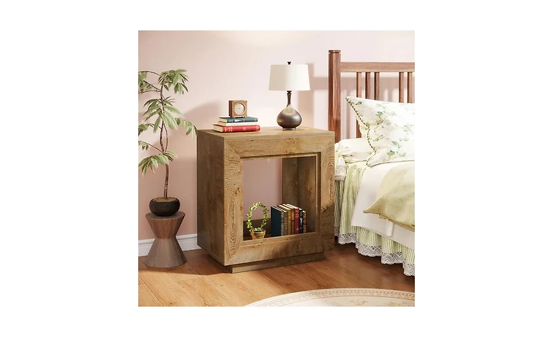 Slickblue 2-Tier Wooden End Table with Storage Shelf for Sofa.