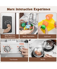 Gymax Kids Kitchen Playset with Attractive Lights and Sounds Range Hood Microwave Ice Maker