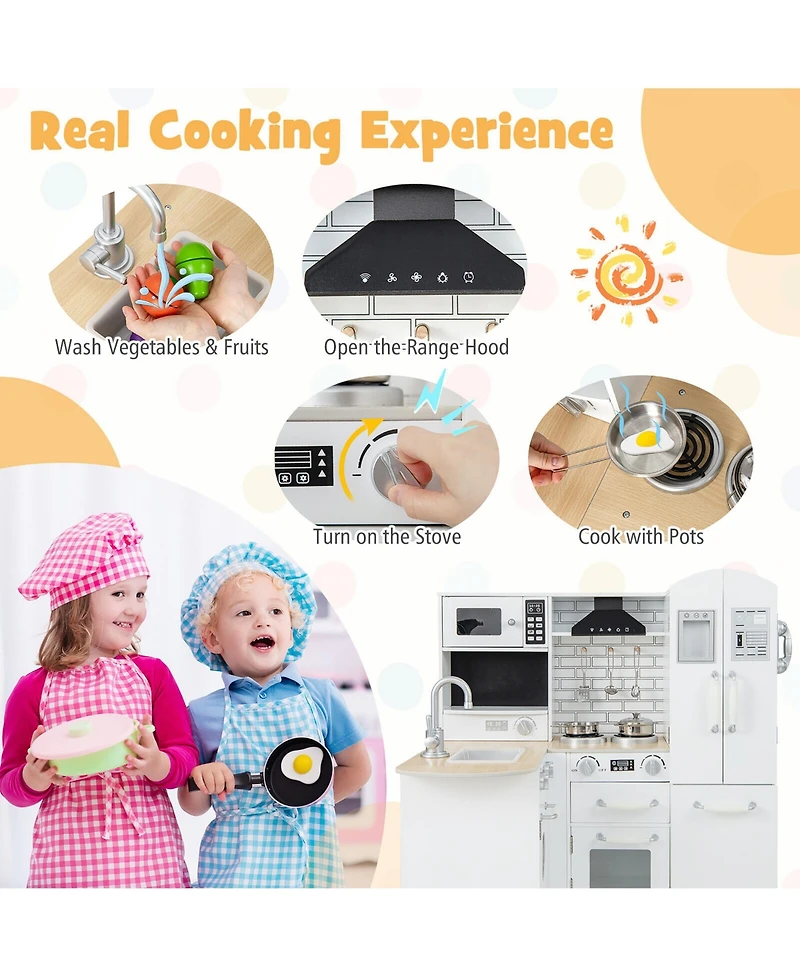 Gymax Kid's Corner Kitchen Playset Wooden Chef Play with Stove Utensils and Refrigerator