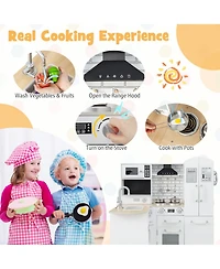 Gymax Kid's Corner Kitchen Playset Wooden Chef Play with Stove Utensils and Refrigerator