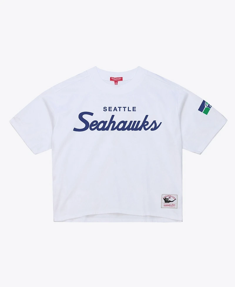 Mitchell & Ness Women's White Seattle Seahawks Head Coach Cropped T-Shirt