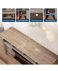 homfan 68" Farmhouse Tv Stand for Up to 75", Entertainment Center Console Table with Open Storage Shelves and Cabinets (No Fireplace)