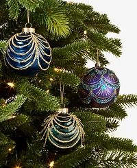 Holiday Lane Opulence Shatterproof Blue, Purple & Green Decorated Ball Ornaments, Set of 4, Macy's Exclusive