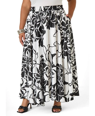 Ashley Stewart Women's Plus Floral Print Satin Maxi Skirt