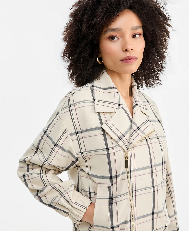 I.n.c. International Concepts Women's Arlee Oversized Plaid Biker Jacket, Macy's Exclusive