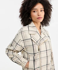 I.n.c. International Concepts Women's Arlee Oversized Plaid Biker Jacket, Macy's Exclusive