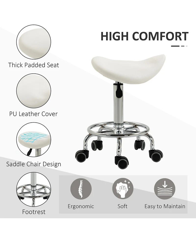 Homcom Saddle Stool Adjustable Rolling Salon Chair for Massage Spa