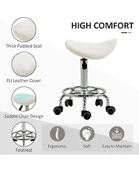 Homcom Saddle Stool Adjustable Rolling Salon Chair for Massage Spa