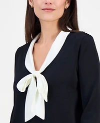 T Tahari Women's Scarf-Neck Contrast-Trim Sweater