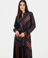 T Tahari Women's Printed Tie-Waist Diagonal-Tiered Shirt Dress