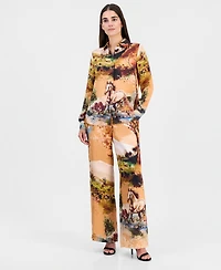 T Tahari Women's Printed Long-Sleeve Button-Down Blouse