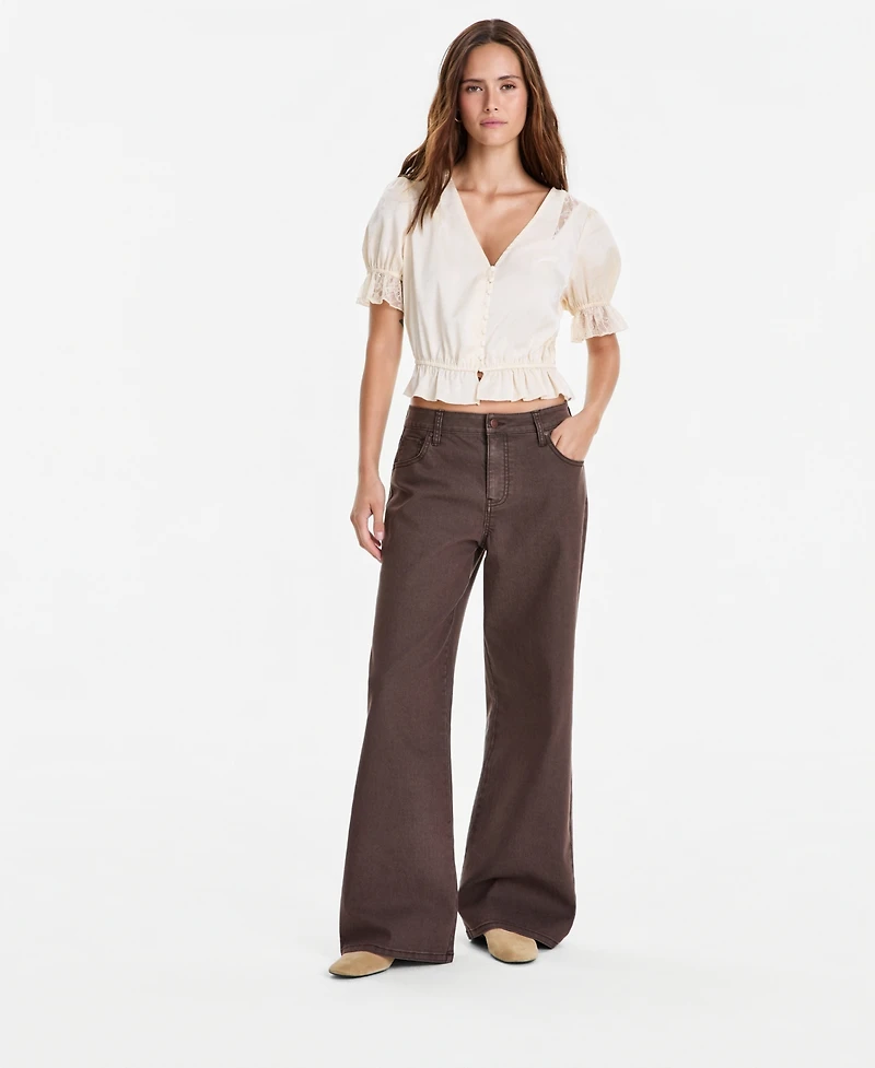 And Now This Women's Satin Puff-Sleeve V-Neck Top, Macy's Exclusive