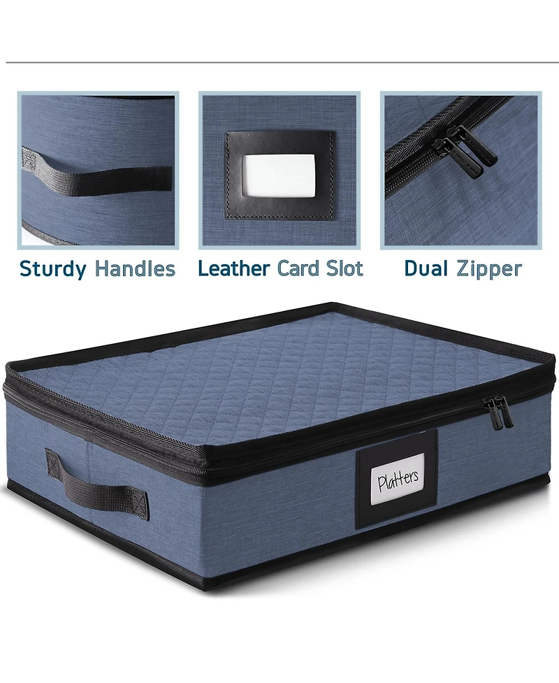 Platter Storage Case - Fine China Storage Containers Hard Shell, Quilted and Stackable Platter Storage Container with Handles