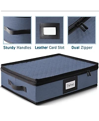 Platter Storage Case - Fine China Storage Containers Hard Shell, Quilted and Stackable Platter Storage Container with Handles
