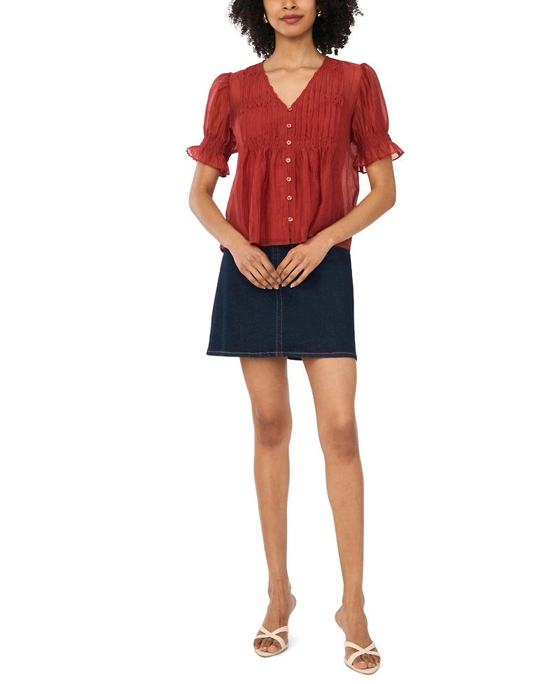 Vince Camuto Women's Pintuck Short-Sleeve Top