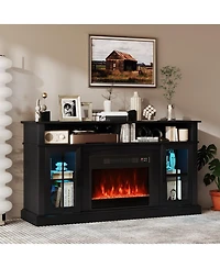 Slickblue Modern Fireplace Tv Stand with Storage Cabinets and Led Lighting