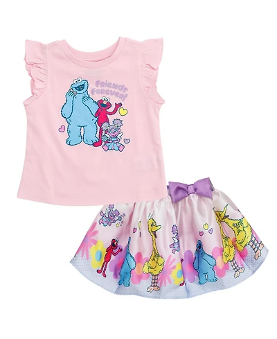 Sesame Street Girls 2-Piece T-Shirt and Satin Skirt Set