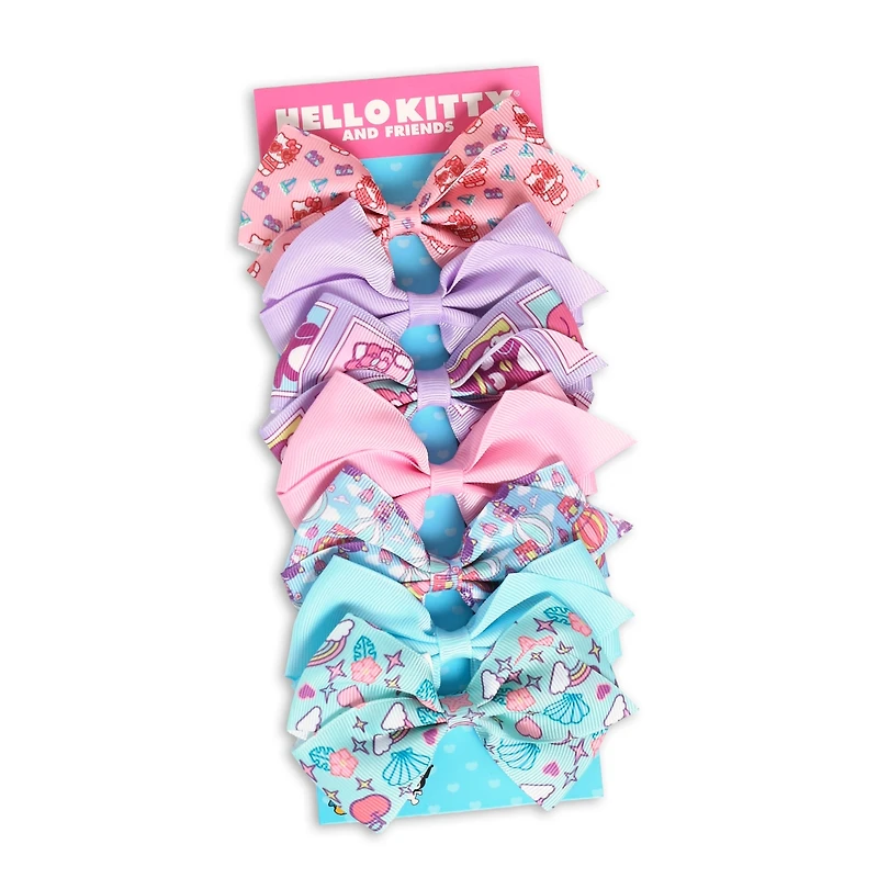 Hello Kitty and Friends Bows for Hair 7-Piece Set Official License, Sanrio Hair Accessories with Kuromi and Badtz-Maru