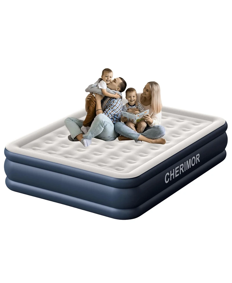 Cherimor 18" King Air Mattress with Built-in Pump, 1000-lb Capacity, Fast Inflation Guest Bed, Honeycomb Support, Blue