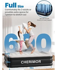 Cherimor 18" Full Air Mattress with Built-in Pump, 600-lb Capacity, Fast Inflation Guest Bed, Honeycomb Support, Blue