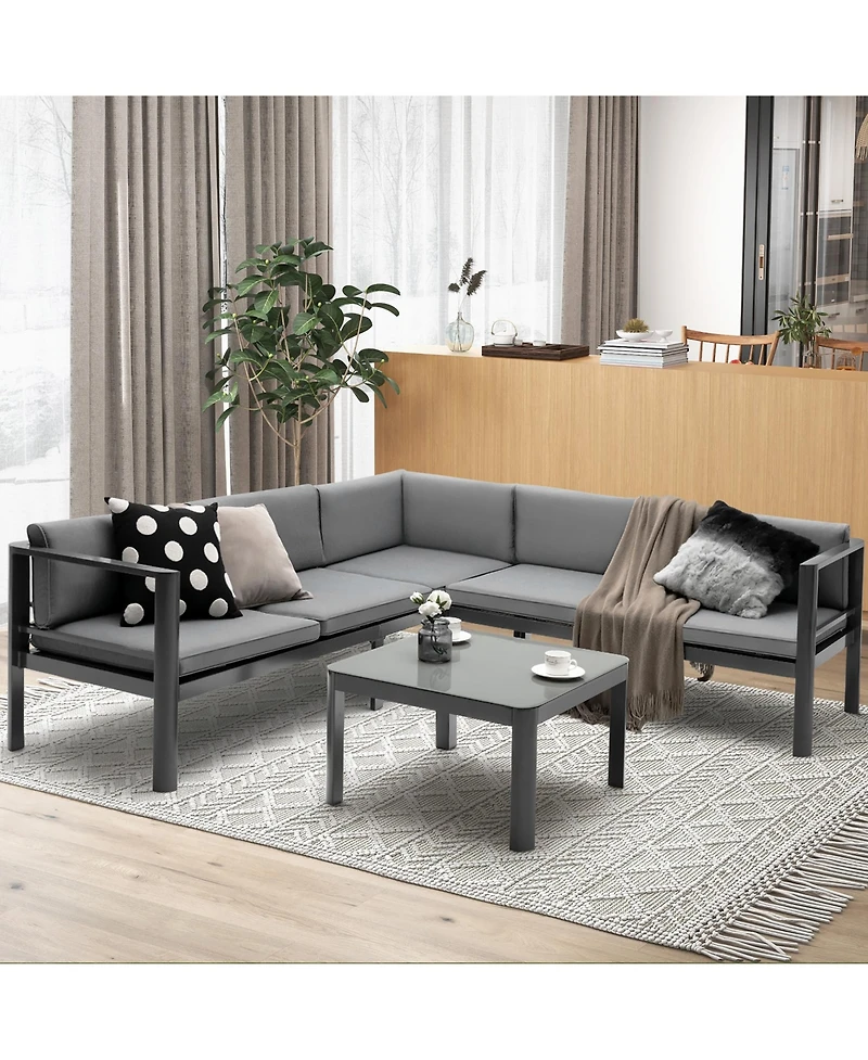 Costway 3Pieces Patio Furniture Set Aluminum Lounge Adjust Back Recliner Sofa Table Cushion