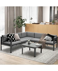 Costway 3Pieces Patio Furniture Set Aluminum Lounge Adjust Back Recliner Sofa Table Cushion