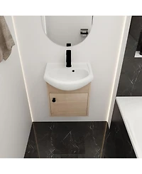 Sillysis 18 Inch Floating Bathroom Vanity with Ceramic Sink, Soft Close Door, Modern Plywood Cabinet for Small Spaces