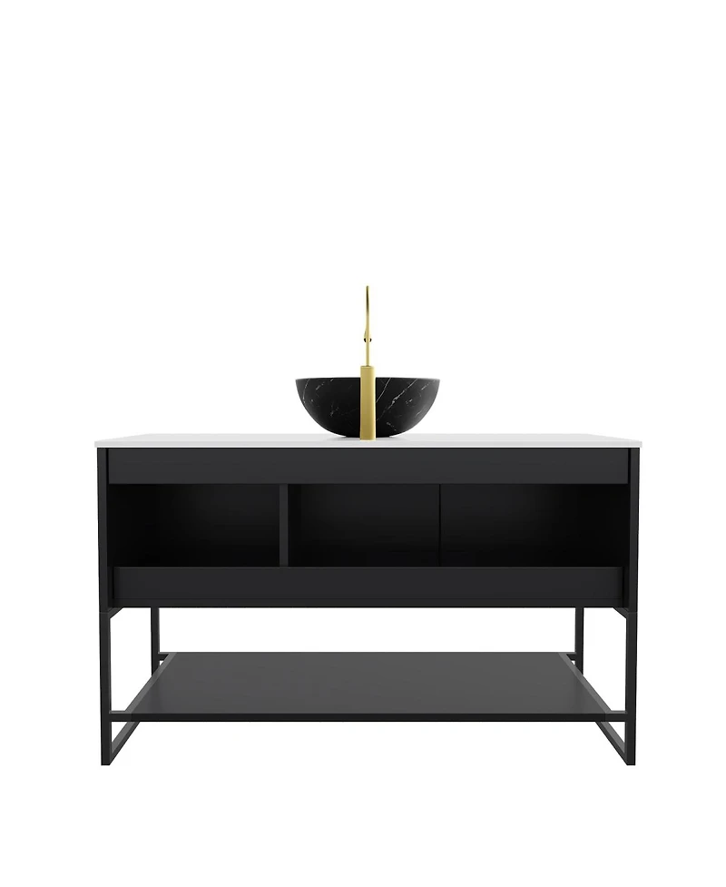 Sillysis 48 Inch Modern Bathroom Vanity with Ceramic Vessel Sink, Sintered Stone Countertop, Soft Close Doors