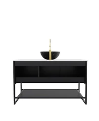Sillysis 48 Inch Modern Bathroom Vanity with Ceramic Vessel Sink, Sintered Stone Countertop, Soft Close Doors