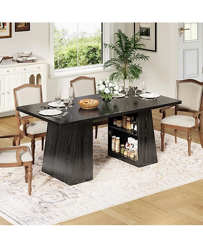homfan Modern Dining Table, Rectangular Wooden Kitchen Table for 4-6 People, Long Dinner with Storage Room,