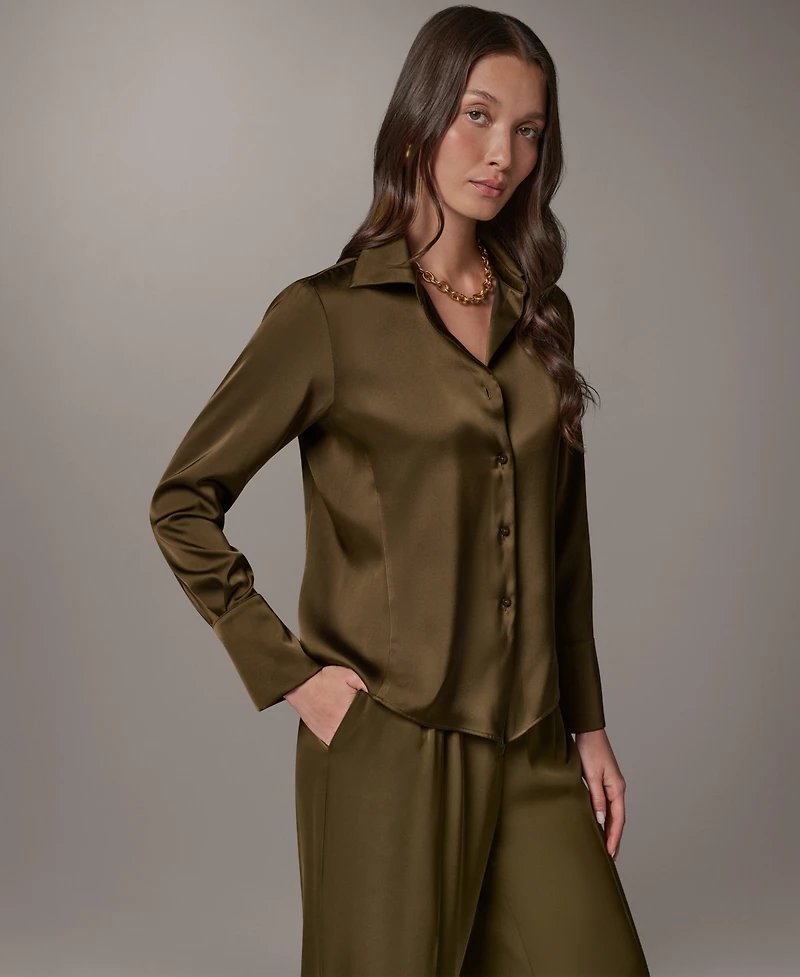 Donna Karan New York Petite Collared Button-Up Blouse