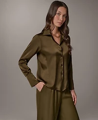 Donna Karan New York Petite Collared Button-Up Blouse