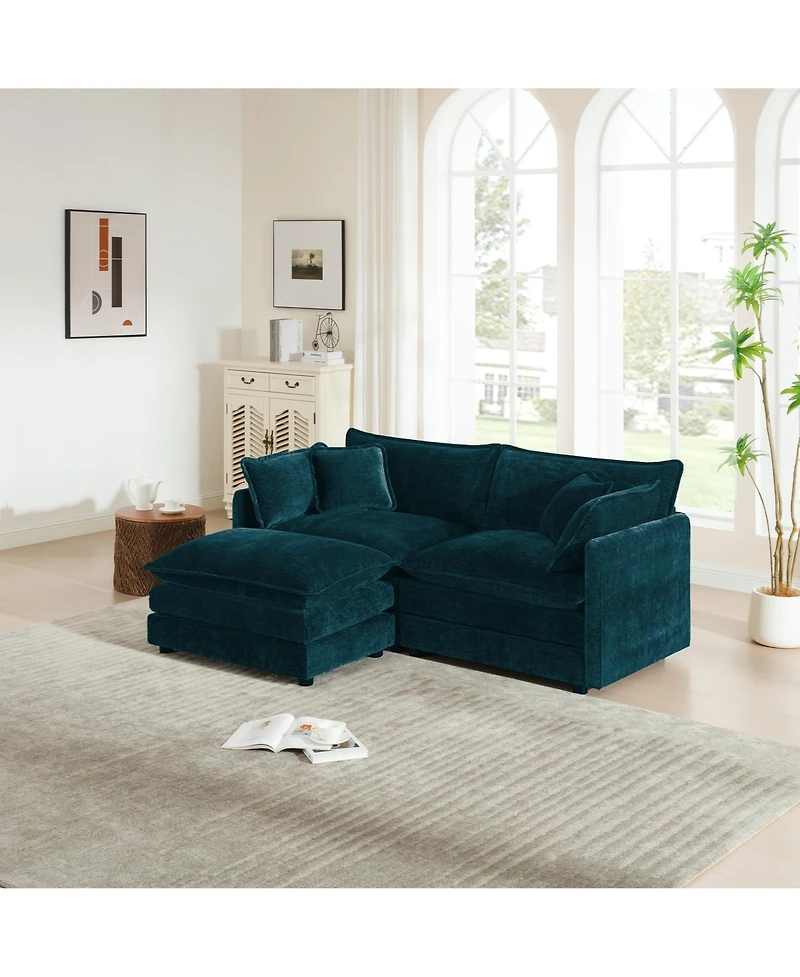 Boyel Living Chenille Two-Seater Sofa with 1 Footrest, 2 Seater L-Shaped Sectional Ottoman,Loveseat Ottoman for Small