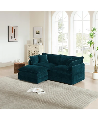 Boyel Living Chenille Two-Seater Sofa with 1 Footrest, 2 Seater L-Shaped Sectional Ottoman,Loveseat Ottoman for Small