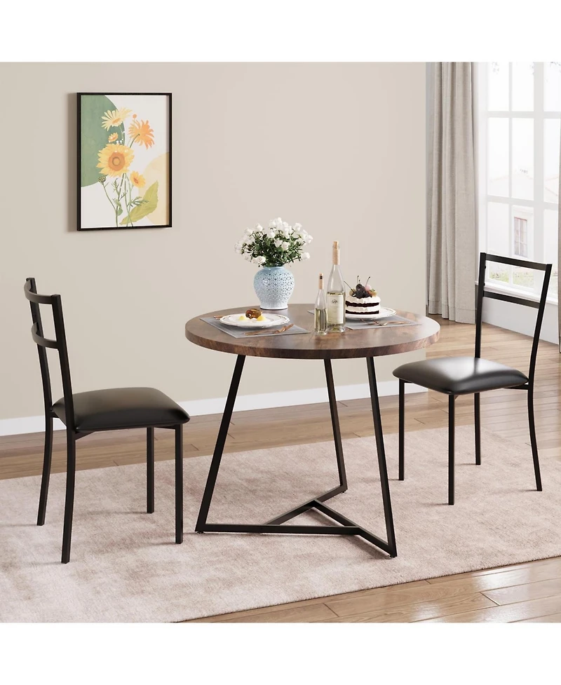 gaomon Dining Table Set for 2, Kitchen Table and Chairs for 2 with Upholstered Chairs, 3Pcs Dining Room Table Set, Round Kitchen Table Set