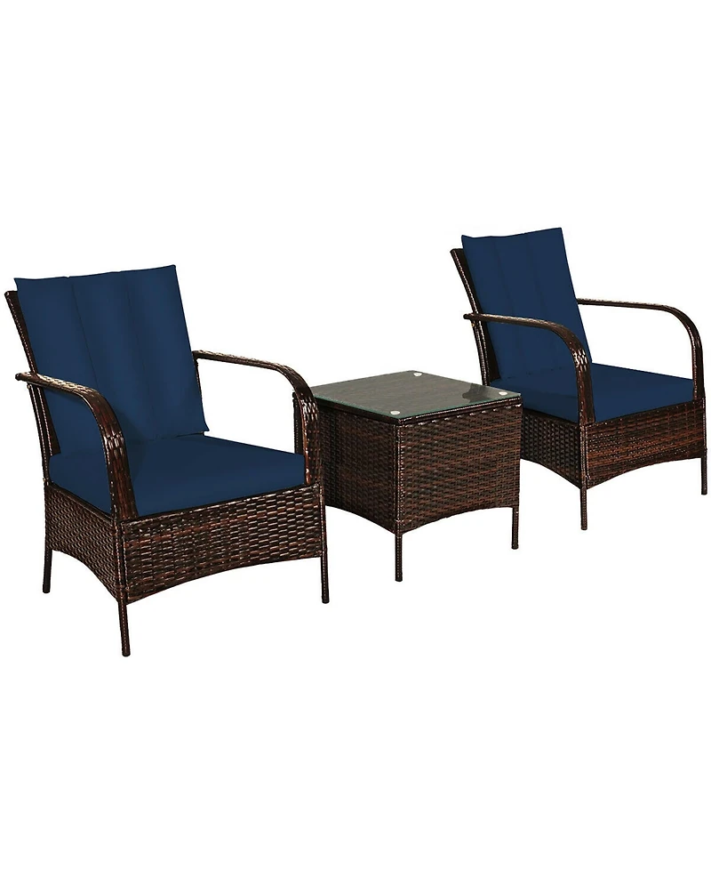 Costway 3 Pieces Patio Rattan Furniture Set W Coffee Table and 2 Rattan Chair