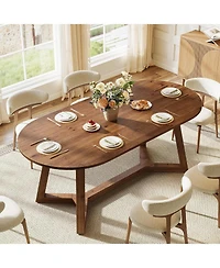 Tribesigns 63" Solid Wood Oval Dining Table, Farmhouse Kitchen Table for 4-6 People