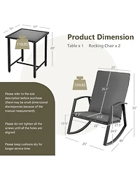 Costway 3 Piece Patio Rattan Rocking Chair Table Furniture Set Yard Cushion