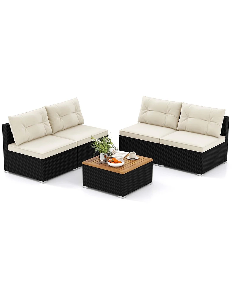 Costway 5 Piece Outdoor Furniture Set with Seat and Back Cushions Acacia Wood Tabletop
