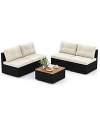 Costway 5 Piece Outdoor Furniture Set with Seat and Back Cushions Acacia Wood Tabletop