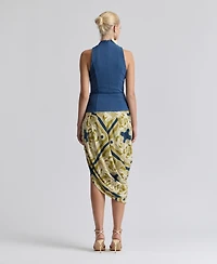 Avec Les Filles Women's Sleeveless Belted Mock Neck Asymetric Drape Midi Dress