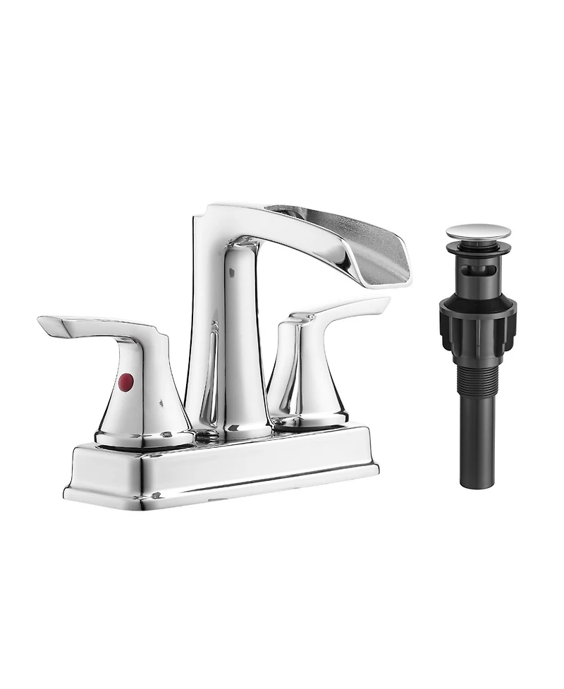 Busdays 2 Handle Chrome Waterfall Bathroom Faucet 4 Inch Centerset 360 Swivel Spout for 3 Hole Sink with Pop Up Drain