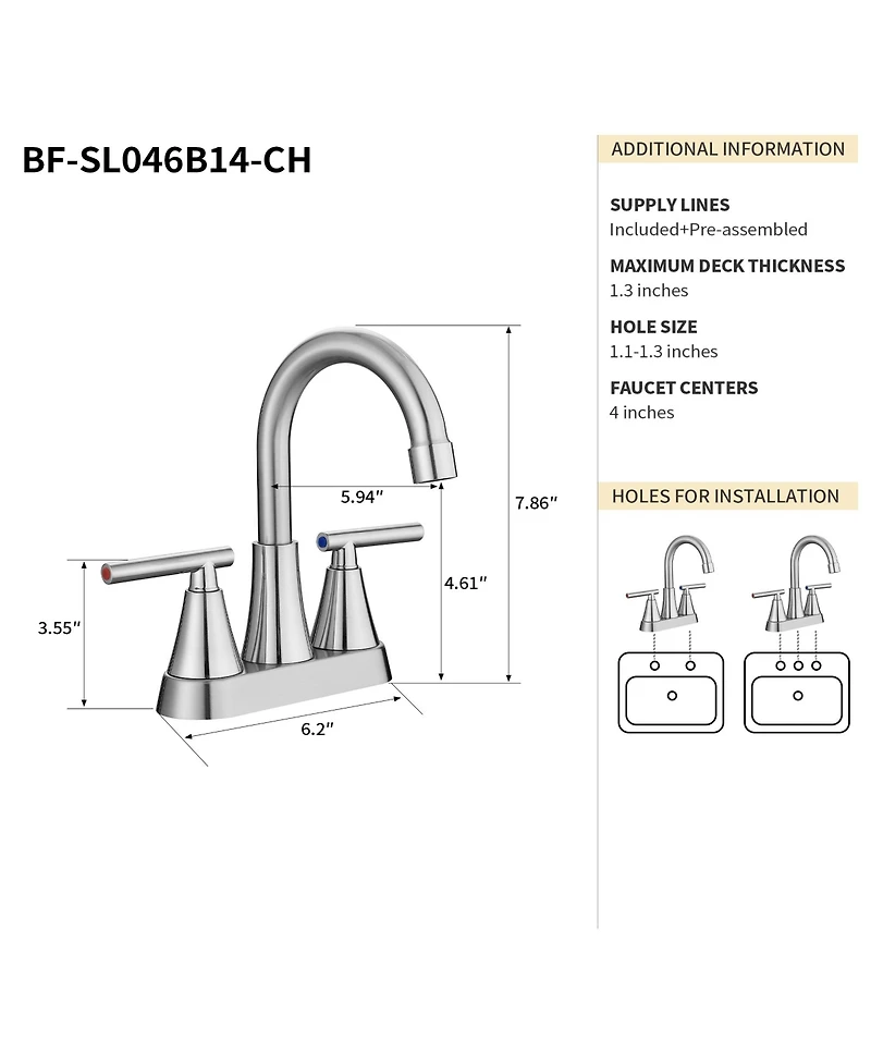 Busdays Bothwa Home 7.86 Inch Cupc Certified 2 Handle Bathroom Sink Faucet Chrome Finish