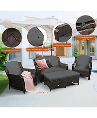 Costway 5 Pieces Patio Furniture Set Outdoor Rattan Conversation Sofa Set with Cushions
