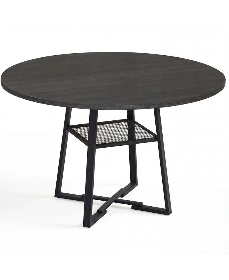 Slickblue Modern Round Dining Table 4-6 Seater with Storage Shelf Metal Base