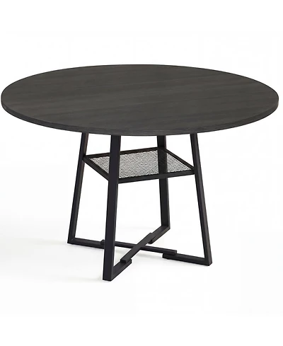 Slickblue Modern Round Dining Table 4-6 Seater with Storage Shelf Metal Base