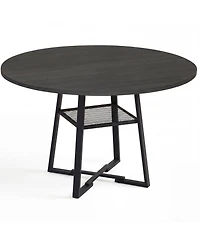 Slickblue Modern Round Dining Table 4-6 Seater with Storage Shelf Metal Base