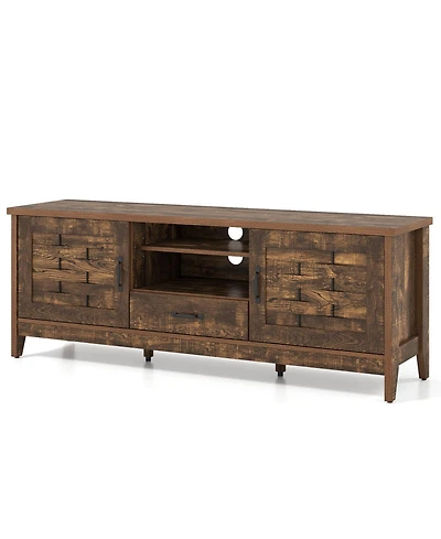 Slickblue Farmhouse Tv Stand for 65" TVs with 2 Woven Doors and Shelves